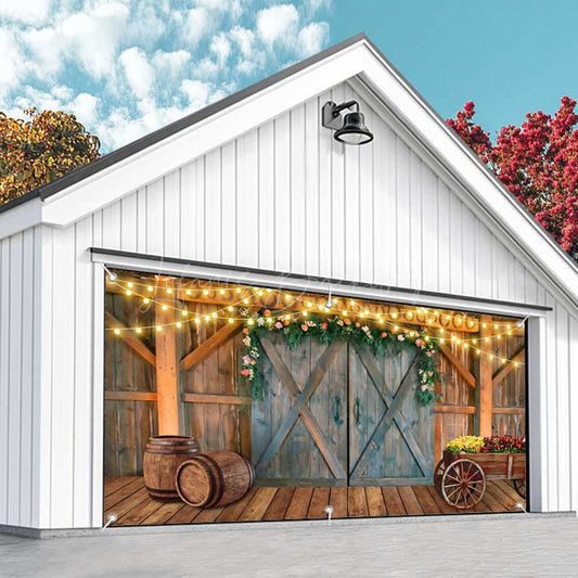 Lofaris Rustic Barn Western Cowboy Floral Garage Door Banner