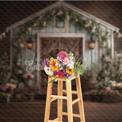Lofaris Rustic Barn Wooden Door Photography Backdrop with Floral Decor Shabby Chic Farmhouse Style for Wedding or Baby Shower