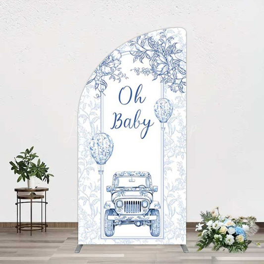 Lofaris Rustic Blue Floral Truck Baby Shower Half Moon Arch Backdrop