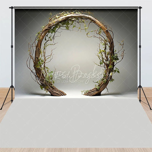Lofaris Rustic Branch Wreath and Green Leaves Combo Set Backdrop Natural Circular Arch Photography Background