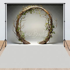 Lofaris Rustic Branch Wreath and Green Leaves Combo Set Backdrop Natural Circular Arch Photography Background