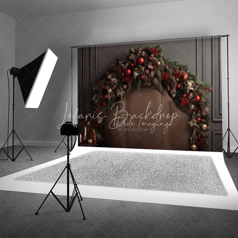 Lofaris Rustic Brown Headboard Christmas Backdrop Pinecone Garland Bed Background Cozy Winter Bedroom Holiday Party Decoration