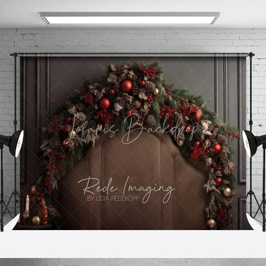 Lofaris Rustic Brown Headboard Christmas Backdrop Pinecone Garland Bed Background Cozy Winter Bedroom Holiday Party Decoration