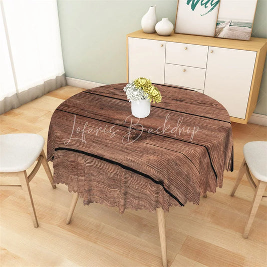 Lofaris Rustic Brown Wood Round Tablecloth Vintage Wooden Plank Texture Table Cover for Kitchen Dining