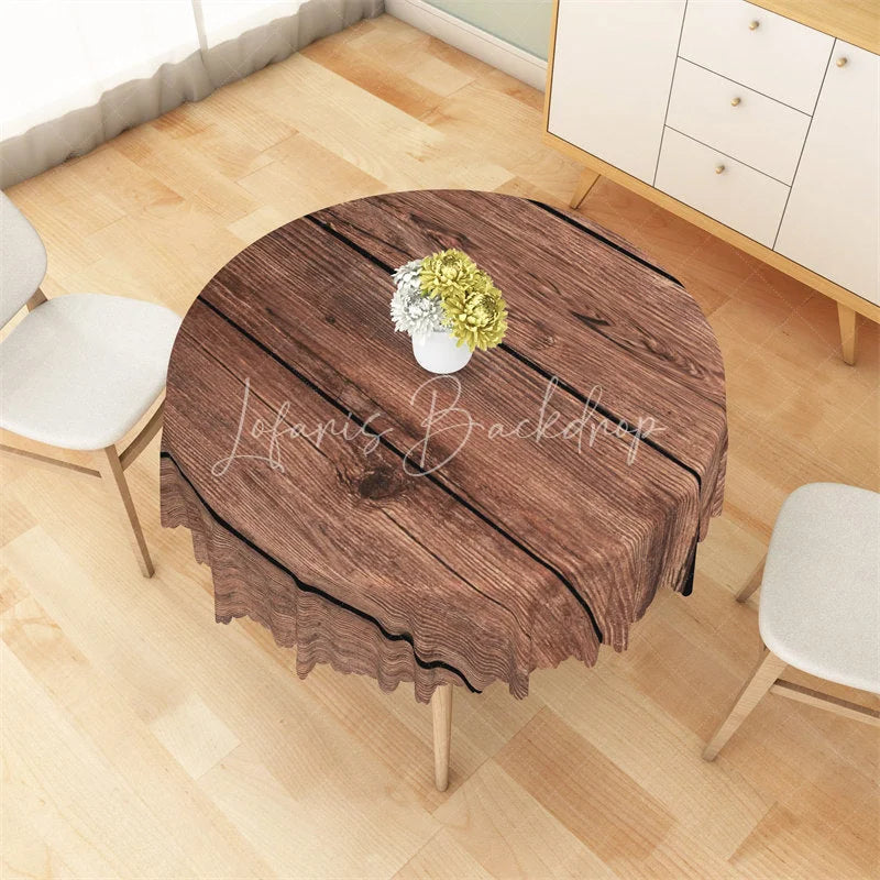 Lofaris Rustic Brown Wood Round Tablecloth Vintage Wooden Plank Texture Table Cover for Kitchen Dining