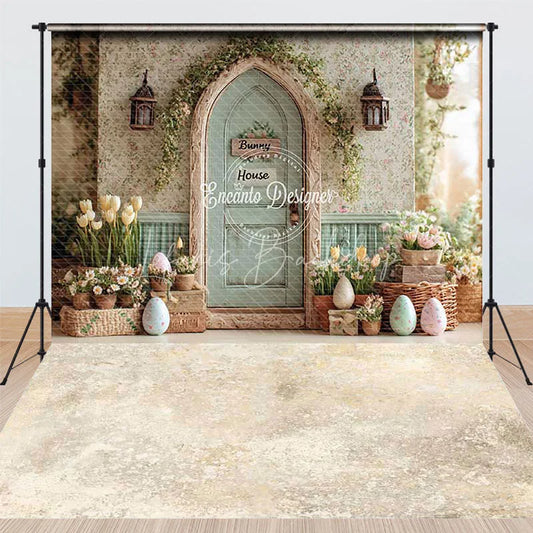 Lofaris Rustic Bunny House Arched Door with Greenery and Easter Eggs Spring Floral Combo Set Backdrops for Baby Shower