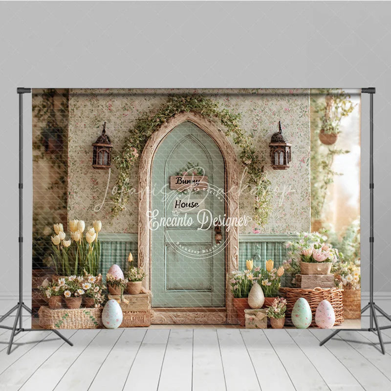 Lofaris Rustic Bunny House Arched Door with Greenery and Easter Eggs Spring Floral Combo Set Backdrops for Baby Shower