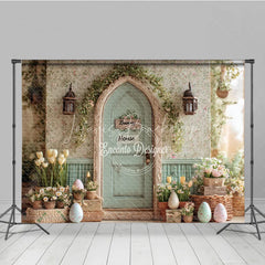 Lofaris Rustic Bunny House Arched Door with Greenery and Easter Eggs Spring Floral Combo Set Backdrops for Baby Shower