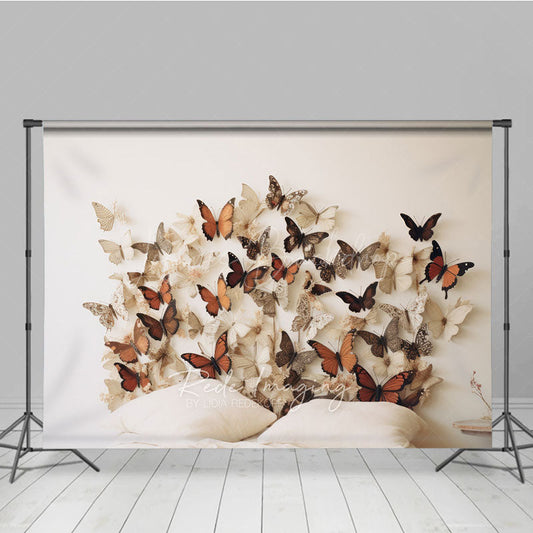 Lofaris Rustic Butterfly Headboard Photography Backdrop Earth Tone 3D Butterflies on Wall Boho Bedroom Studio Photo Prop