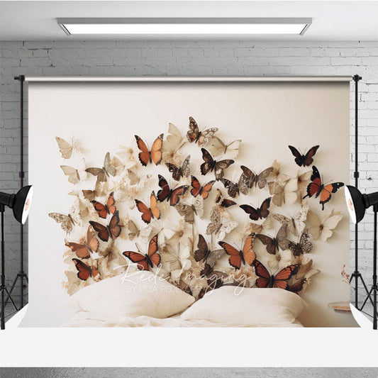Lofaris Rustic Butterfly Headboard Photography Backdrop Earth Tone 3D Butterflies on Wall Boho Bedroom Studio Photo Prop