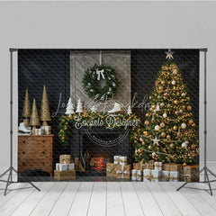 Lofaris Rustic Christmas Fireplace Photography Backdrop Barn Door Mantle with Skates Farmhouse Holiday Photo Background