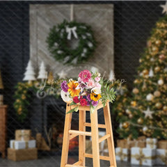Lofaris Rustic Christmas Fireplace Photography Backdrop Barn Door Mantle with Skates Farmhouse Holiday Photo Background
