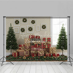 Lofaris Rustic Christmas Gallery Wall Photography Backdrop Plaid Presents and Wreaths Farmhouse Holiday Background