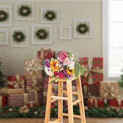 Lofaris Rustic Christmas Gallery Wall Photography Backdrop Plaid Presents and Wreaths Farmhouse Holiday Background