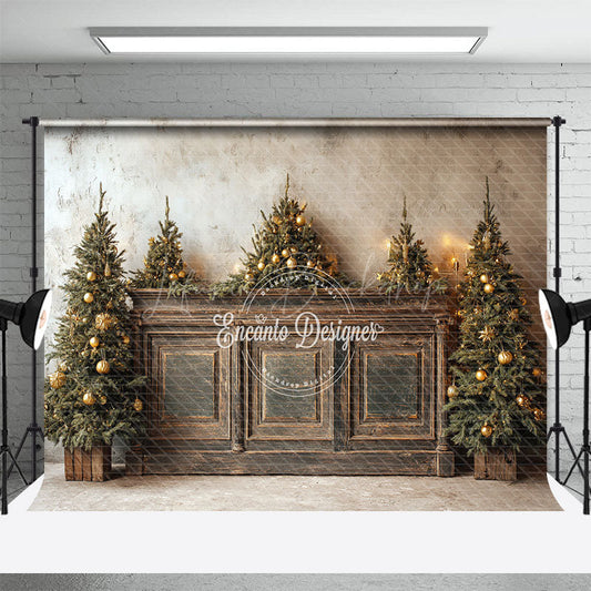 Lofaris Rustic Christmas Tree Photography Backdrop Farmhouse Wooden Console Decor Holiday Mini Session Background