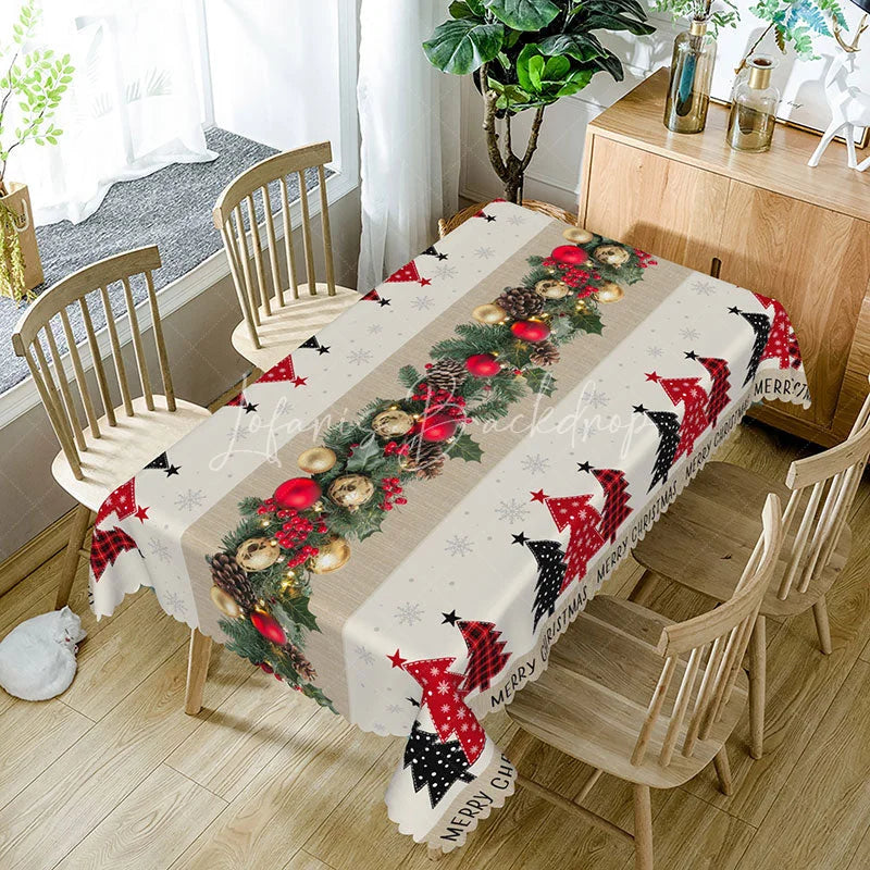 Lofaris Rustic Christmas Tree Rectangle Tablecloth with Red Plaid Burlap Runner Style Farmhouse Holiday Dining Decor