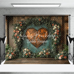 Lofaris Rustic Copper Heart Floral Arch Greenery Stone Wall Photography Backdrop Romantic Wedding Event Decor