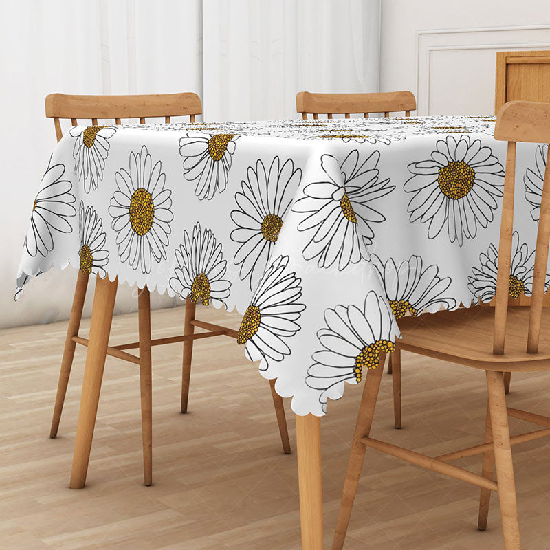 Lofaris Rustic Daisy Tablecloth with Yellow and White Flowers for Farmhouse Kitchen Spring Country Decor