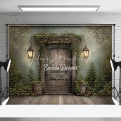 Lofaris Rustic Dark Wood Door Christmas Backdrop Hanging Lantern Forest Photography Background