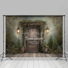 Lofaris Rustic Dark Wood Door Christmas Backdrop Hanging Lantern Forest Photography Background