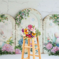 Lofaris Rustic Easter Bunny Arches Backdrop Blue Hydrangea and Peony Floral Spring Decoration