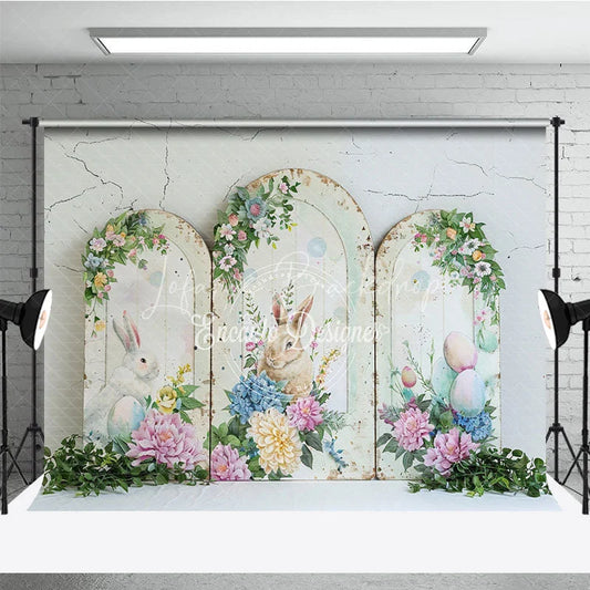 Lofaris Rustic Easter Bunny Arches Backdrop Blue Hydrangea and Peony Floral Spring Decoration