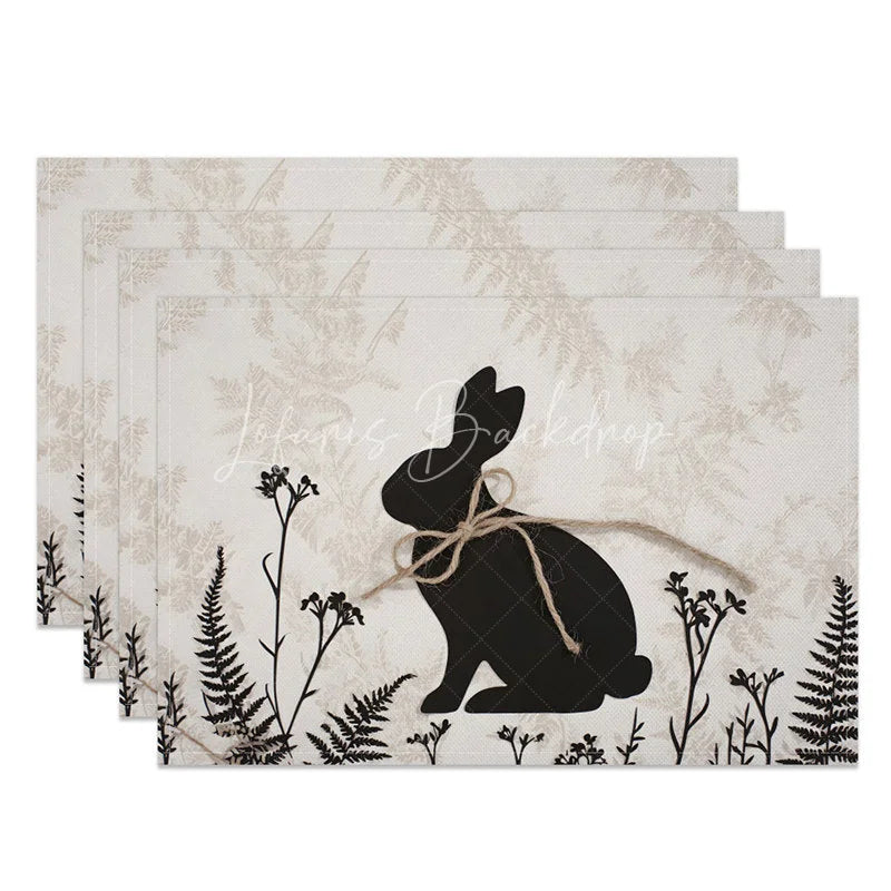 Lofaris Rustic Easter Bunny Set of 4 Placemats Black Silhouette Rabbit Grey Fern Table Mats for Spring