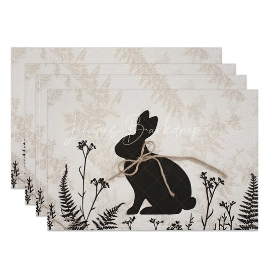 Lofaris Rustic Easter Bunny Set of 4 Placemats Black Silhouette Rabbit Grey Fern Table Mats for Spring