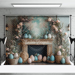 Lofaris Rustic Easter Fireplace Mantel Backdrop Floral Branch and Egg Spring Photography Background