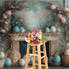 Lofaris Rustic Easter Fireplace Mantel Backdrop Floral Branch and Egg Spring Photography Background