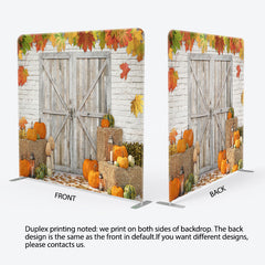 Lofaris Rustic Fall Harvest Tension Fabric Backdrop Autumn Pumpkin Patch with Barn Door Thanksgiving Photo Booth Decor
