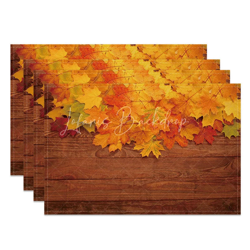 Lofaris Rustic Fall Maple Leaf on Brown Wood Texture Set of 4 Placemats for Thanksgiving and Autumn Farmhouse Decor