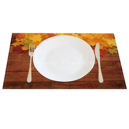 Lofaris Rustic Fall Maple Leaf on Brown Wood Texture Set of 4 Placemats for Thanksgiving and Autumn Farmhouse Decor