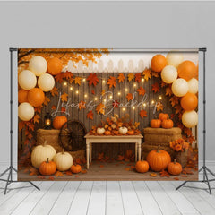 Lofaris Rustic Fall Porch Photography Backdrop with String Lights Pumpkins and Hay Bales Autumn Harvest Party Decor