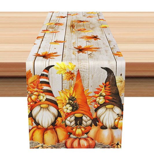 Lofaris Rustic Fall Table Runner with Pumpkins on Faux Wood Grain for Autumn and Thanksgiving Farmhouse Decor