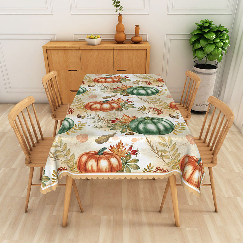 Lofaris Rustic Fall Tablecloth with Green and Brown Pumpkin Patch for Thanksgiving Dinner Autumn Harvest Party