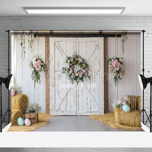 Lofaris Rustic Farmhouse Door Floral Wreaths Easter Backdrop