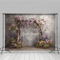 Lofaris Rustic Floral Arch Photography Backdrop Wooden Branches on Textured Wall Fine Art Painterly Photo Background