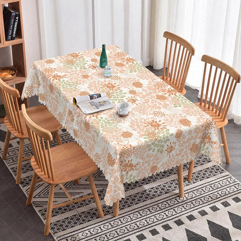 Lofaris Rustic Floral Rectangle Tablecloth Orange and Green Botanical Print Simple Bohemian Farmhouse Decor