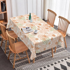 Lofaris Rustic Floral Rectangle Tablecloth Orange and Green Botanical Print Simple Bohemian Farmhouse Decor