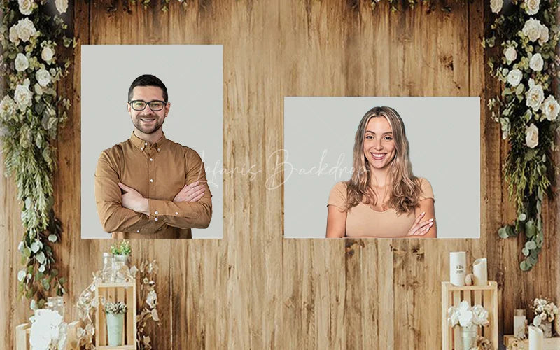 Lofaris Rustic Floral Wood Photo Wall Frame Backdrop