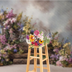Lofaris Rustic Floral Woodland Backdrop Wooden Steps with Flowers Background Enchanted Forest Wedding Photo Props