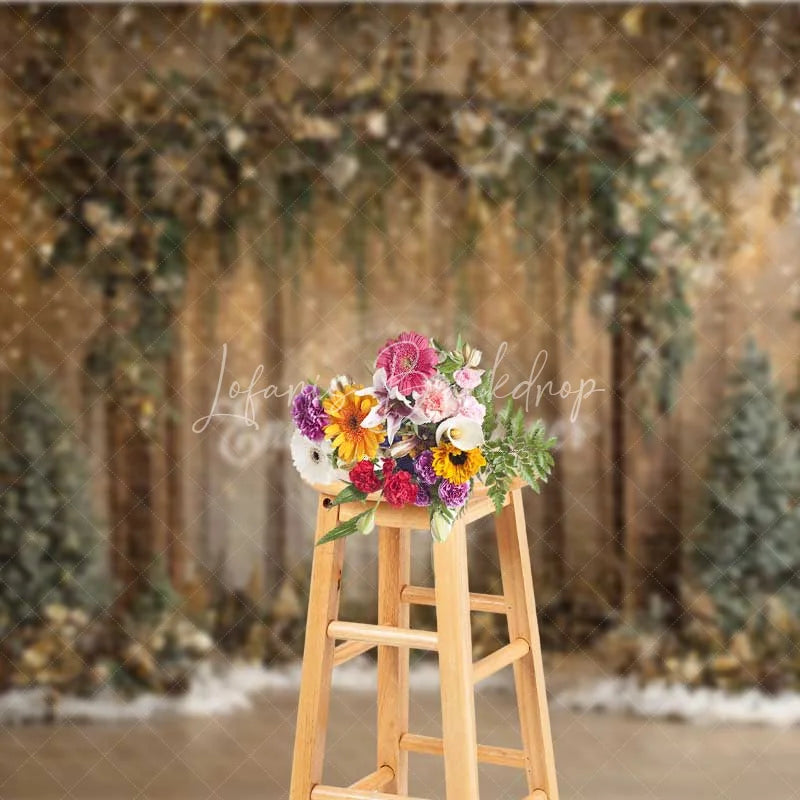 Lofaris Rustic Forest Light Backdrop Gold Sparkle Wood Arch Tree Photography Background