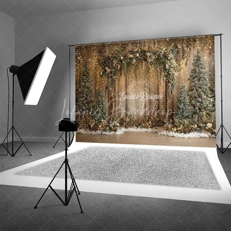 Lofaris Rustic Forest Light Backdrop Gold Sparkle Wood Arch Tree Photography Background