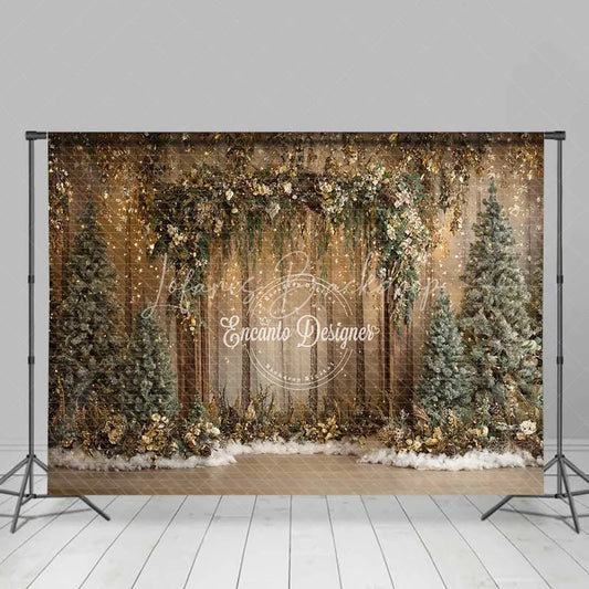 Lofaris Rustic Forest Light Backdrop Gold Sparkle Wood Arch Tree Photography Background