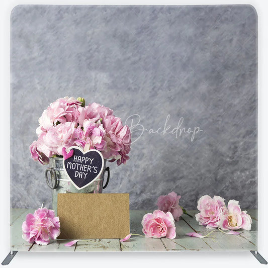 Lofaris Rustic Gray Happy Mother’s Day Square Double-Sided Backdrop Pink Carnations and Distressed Wood Floor