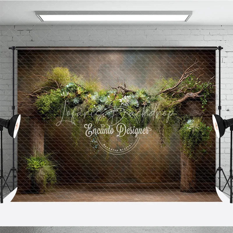Lofaris Rustic Greenery Photography Backdrop Wooden Arch with Succulents Fine Art Maternity Photo Background