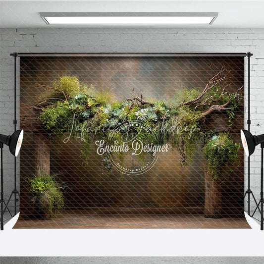 Lofaris Rustic Greenery Photography Backdrop Wooden Arch with Succulents Fine Art Maternity Photo Background