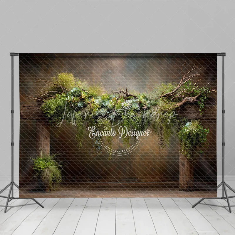 Lofaris Rustic Greenery Photography Backdrop Wooden Arch with Succulents Fine Art Maternity Photo Background