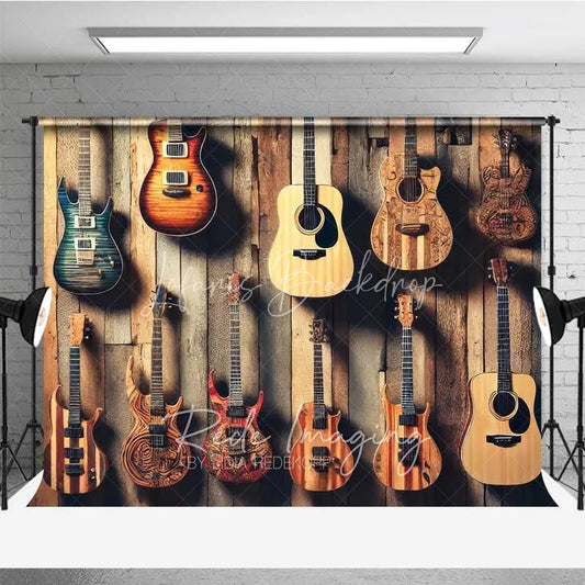 Lofaris Rustic Guitar Collection Wall Photography Backdrop Musical Instrument Rock Band Studio Prop
